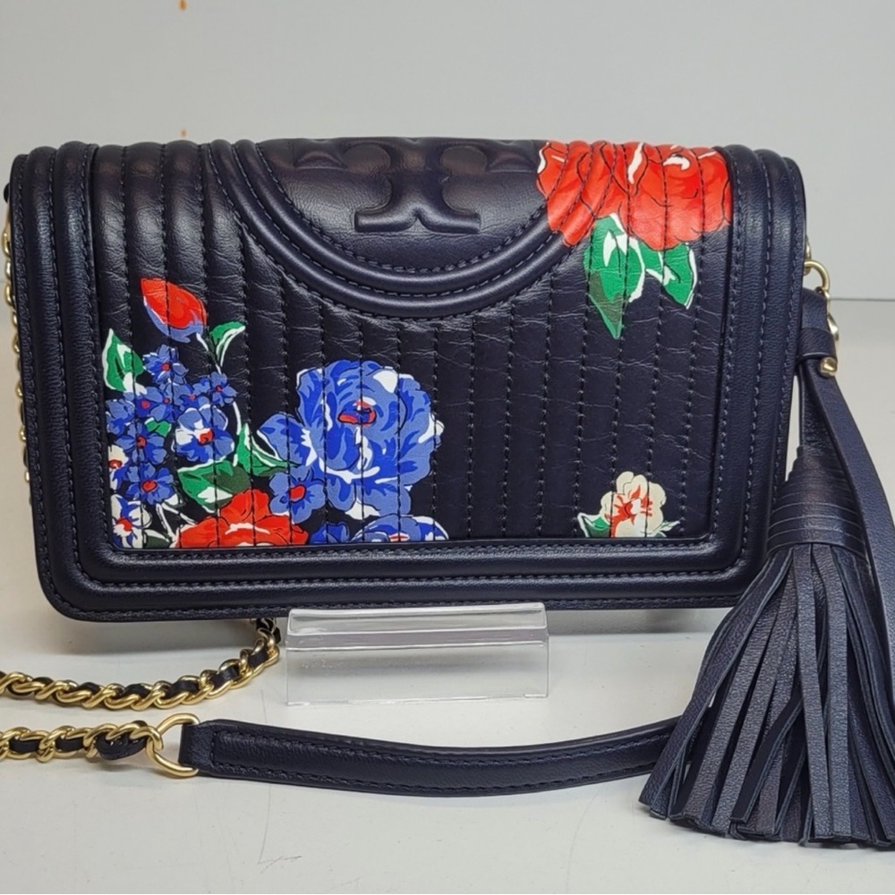 Tori Burch Floral Fleming Soft Leather Crossbody Bag - Picture 2 of 13